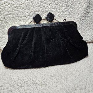 Leko London Black Velvet Clutch – Metal Frame, Decorative Clasp